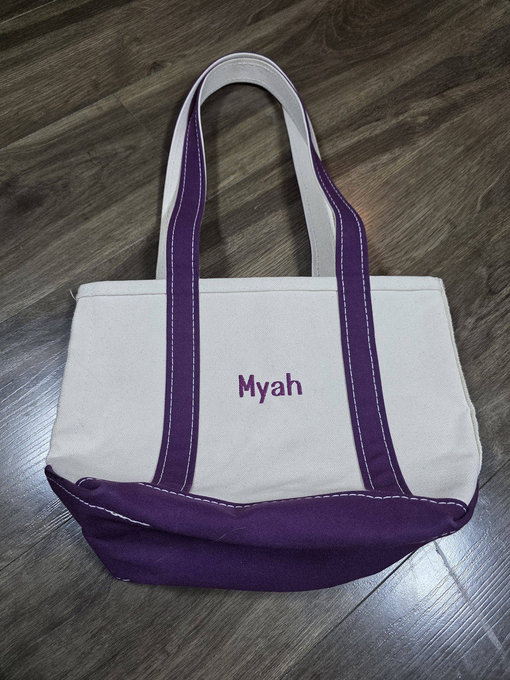 L.L. Bean Boat and Tote Medium Canvas Purple Cream Monogram Myah Made in USA